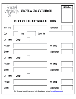 Relay Team Declaration Form