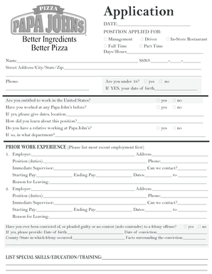 Papa John's Employment Application