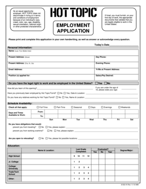 Hot Topic Employment Application