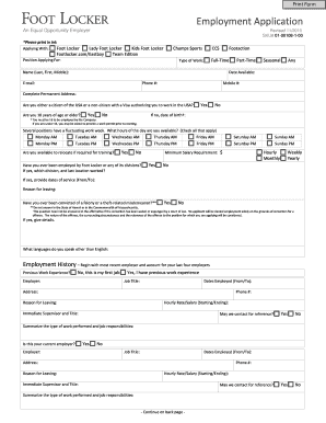 Foot Locker Employment Application Form