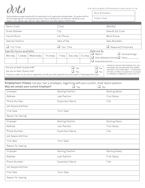 Dots Employment Application Form