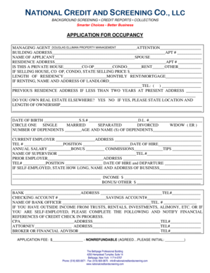 New York Application for Occupancy