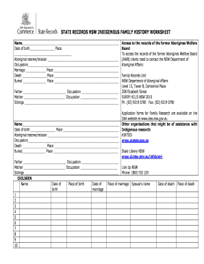 NSW Indigenous Family History Worksheet