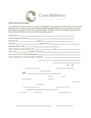 Patient Insurance Worksheet