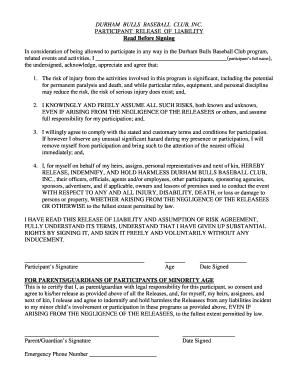 Durham Bulls Baseball Club Liability Release