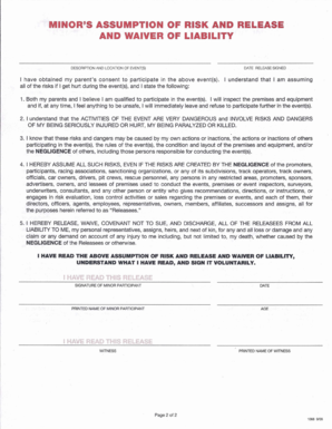 Minor's Assumption of Risk and Waiver of Liability