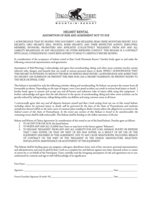 Helmet Rental Assumption of Risk and Agreement Not to Sue