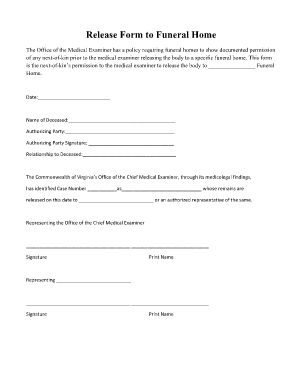Release Form to Funeral Home