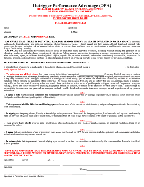 Outrigger Performance Advantage Waiver Form