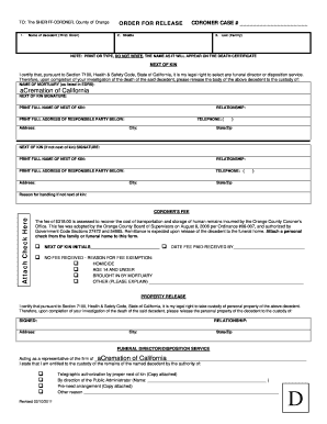 California Coroner Case Release Order