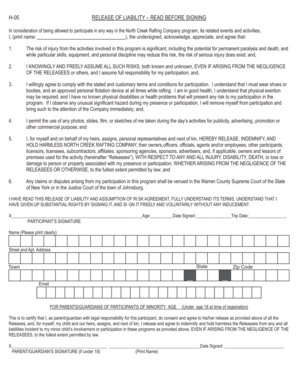 H-05 Release of Liability for North Creek Rafting