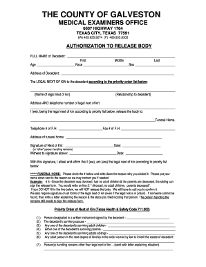 Authorization to Release Body