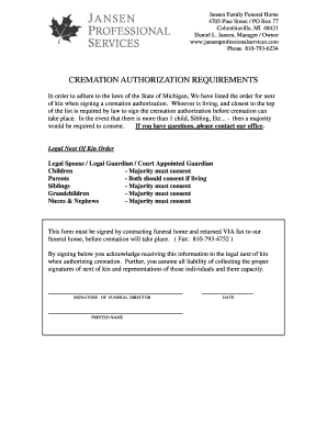 Michigan Cremation Authorization Form