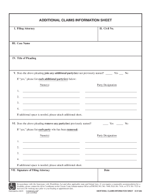 Additional Claims Information Sheet