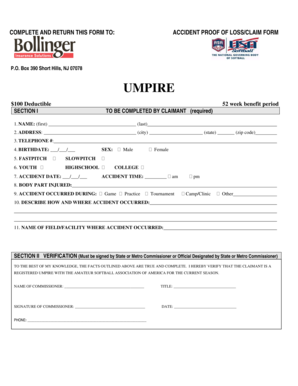 Accident Proof of Loss/Claim Form