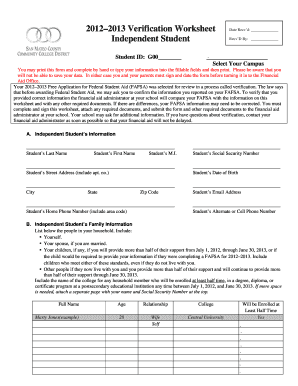 2012–2013 Verification Worksheet