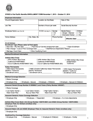 Synod of the Pacific Benefits Enrollment Form
