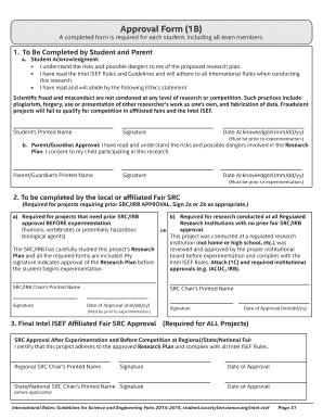 Intel ISEF Student Research Approval Form