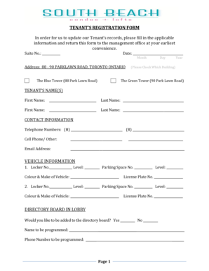 Tenant’s Registration Form
