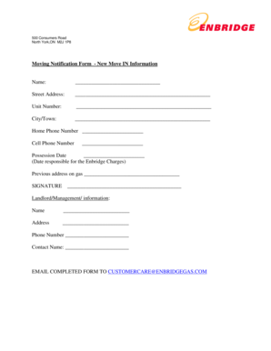 Moving Notification Form - New Move IN Information