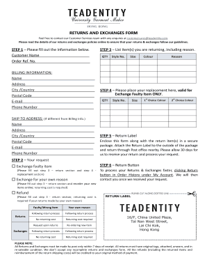 Returns and Exchanges Form