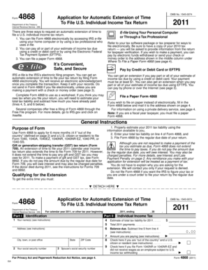 Form 4868 Application for Automatic Extension of Time