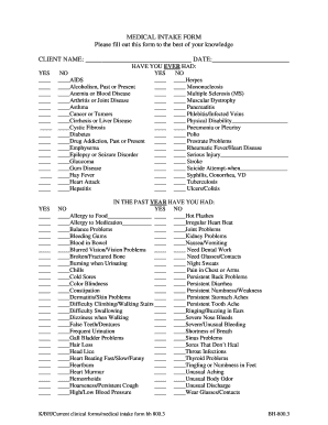 Medical Intake Form BH-800.3