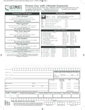 2013 School Sports Picture Day Order Form