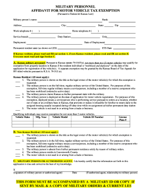 Military personnel affidavit for motor vehicle tax exemption this form ...