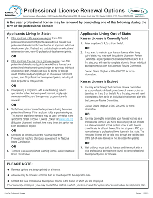 Kansas Teacher Professional License Renewal Form 3a