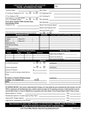 University of Alaska Anchorage Travel Authorization Form