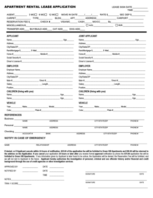 Apartment Rental Lease Application