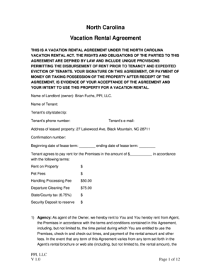 North Carolina Vacation Rental Agreement