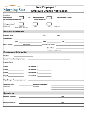 New Employee Change Notification Form
