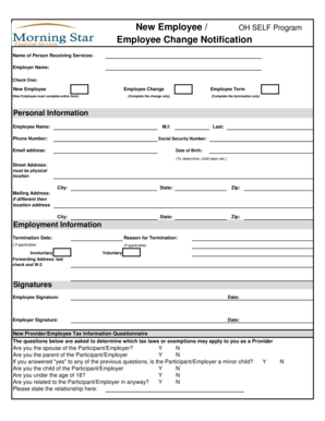 New Employee OH SELF Program Change Notification