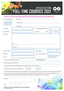 Middlesbrough College Full-Time Course Application Form