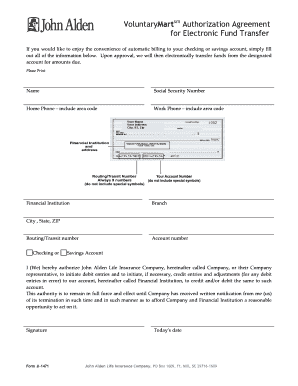 Voluntary Authorization Agreement for Electronic Fund Transfer