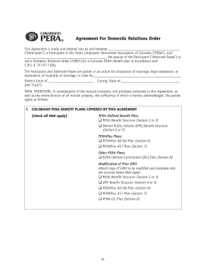 Agreement For Domestic Relations Order - Colorado PERA - copera