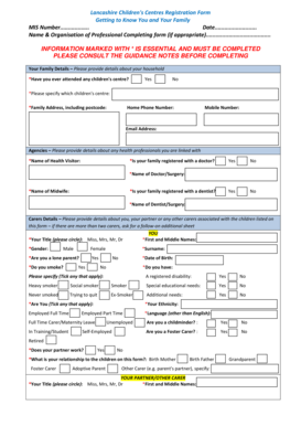 Lancashire Children's Centres Registration Form