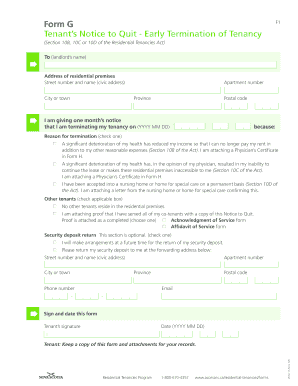 Tenant's Notice to Quit Early Termination of Tenancy (Form G and H)