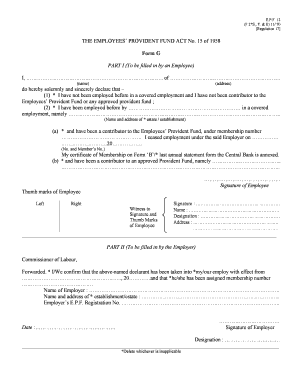 Employees' Provident Fund Declaration Form G
