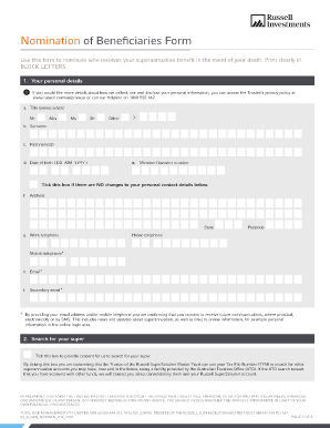 Nomination of Beneficiaries Form