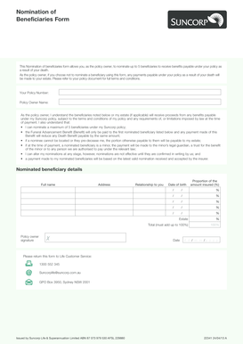 Nomination of Beneficiaries Form
