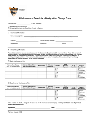 Life Insurance Beneficiary Designation Change Form