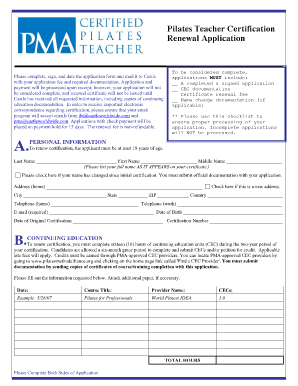 Pilates Certification Renewal Application