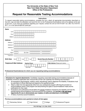 New York Request for Reasonable Testing Accommodations
