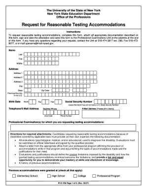 New York Request for Reasonable Testing Accommodations