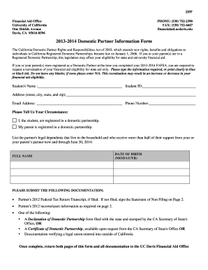 2013-2014 California Domestic Partner Financial Aid Form