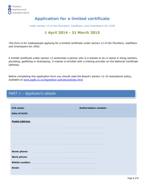 Application for Limited Certificate under Plumbers, Gasfitters, and Drainlayers Act 2006