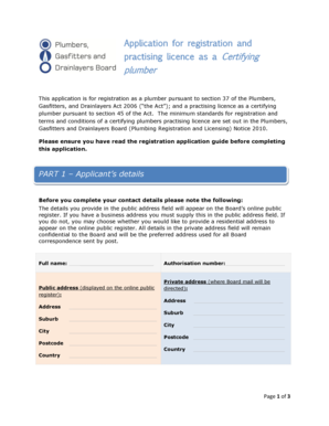 New Zealand Certifying Plumber Registration Application